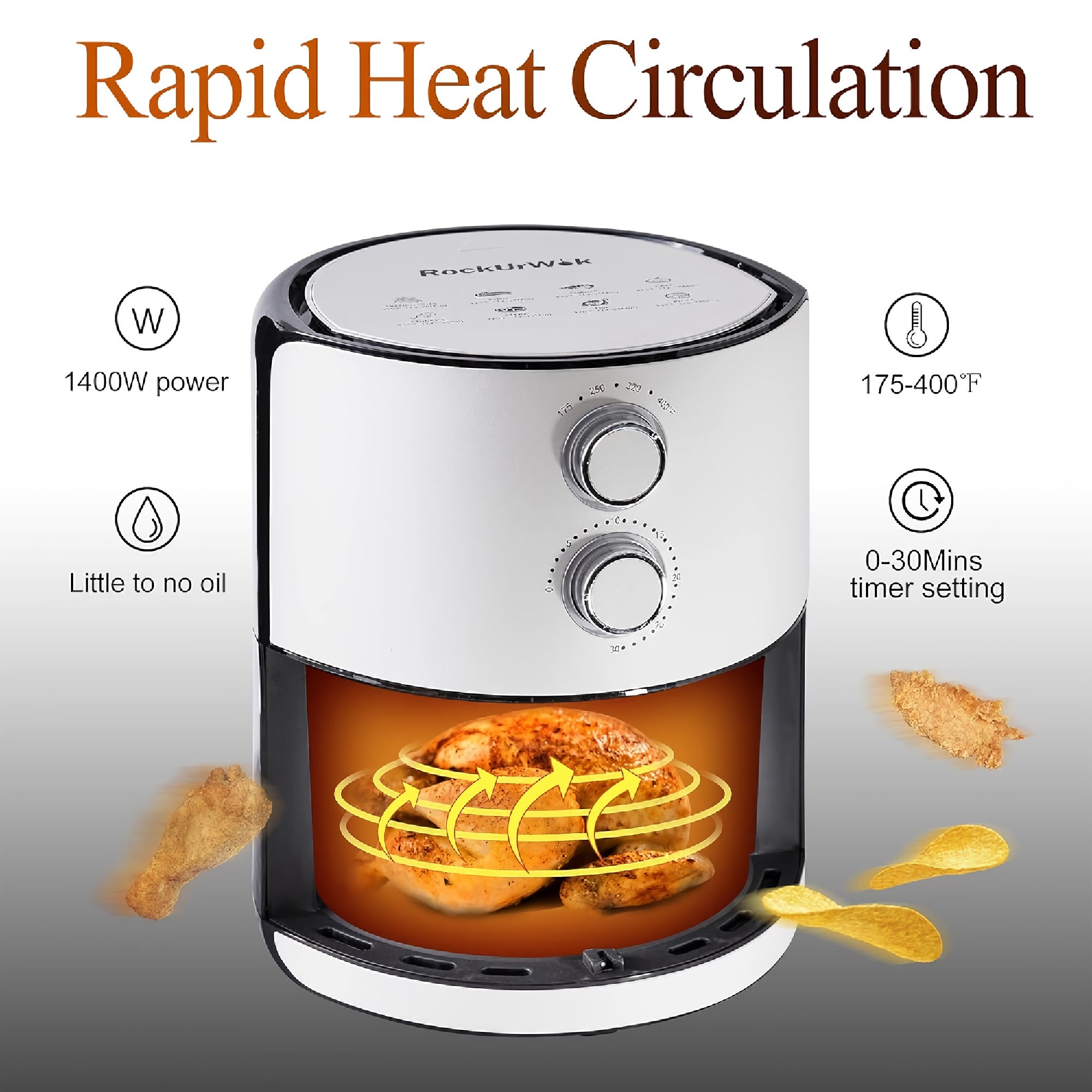 5L Air Fryer, 1400W Air Fryer with 8 Preset Modes, Dual-Knob Temperature Control & Timer, Non-Stick Basket, Recipe Book - HCAF2A001-5L 5L Air Fryer, 1400W Air Fryer with 8 Preset Modes, Dual-Knob Temperature Control & Timer, Non-Stick Basket, Recipe Book - HCAF2A001-5L